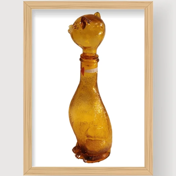 1950s Italian Amber Glass Cat Wine Decanter - Picture 3 of 10